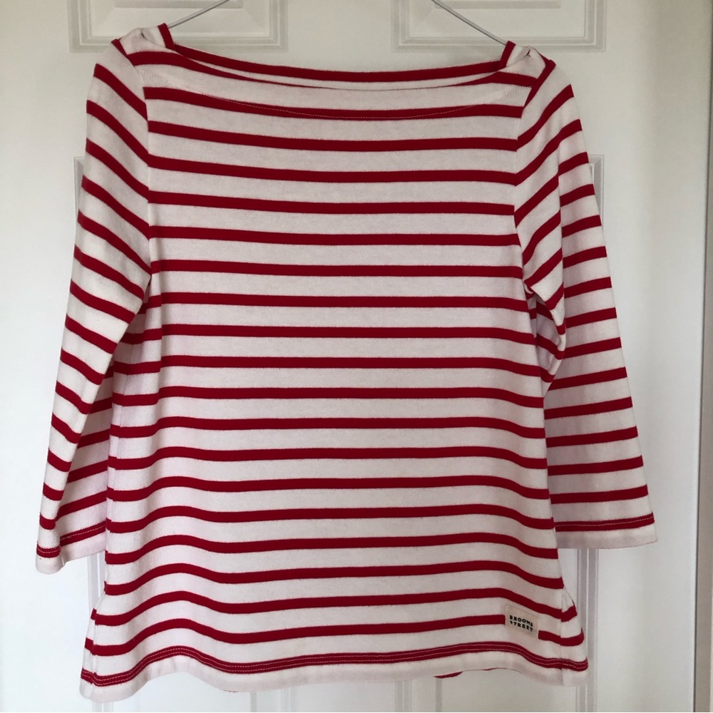 Kate Spade Broome Street 3/4 Sleeve Red Striped Top Size Small